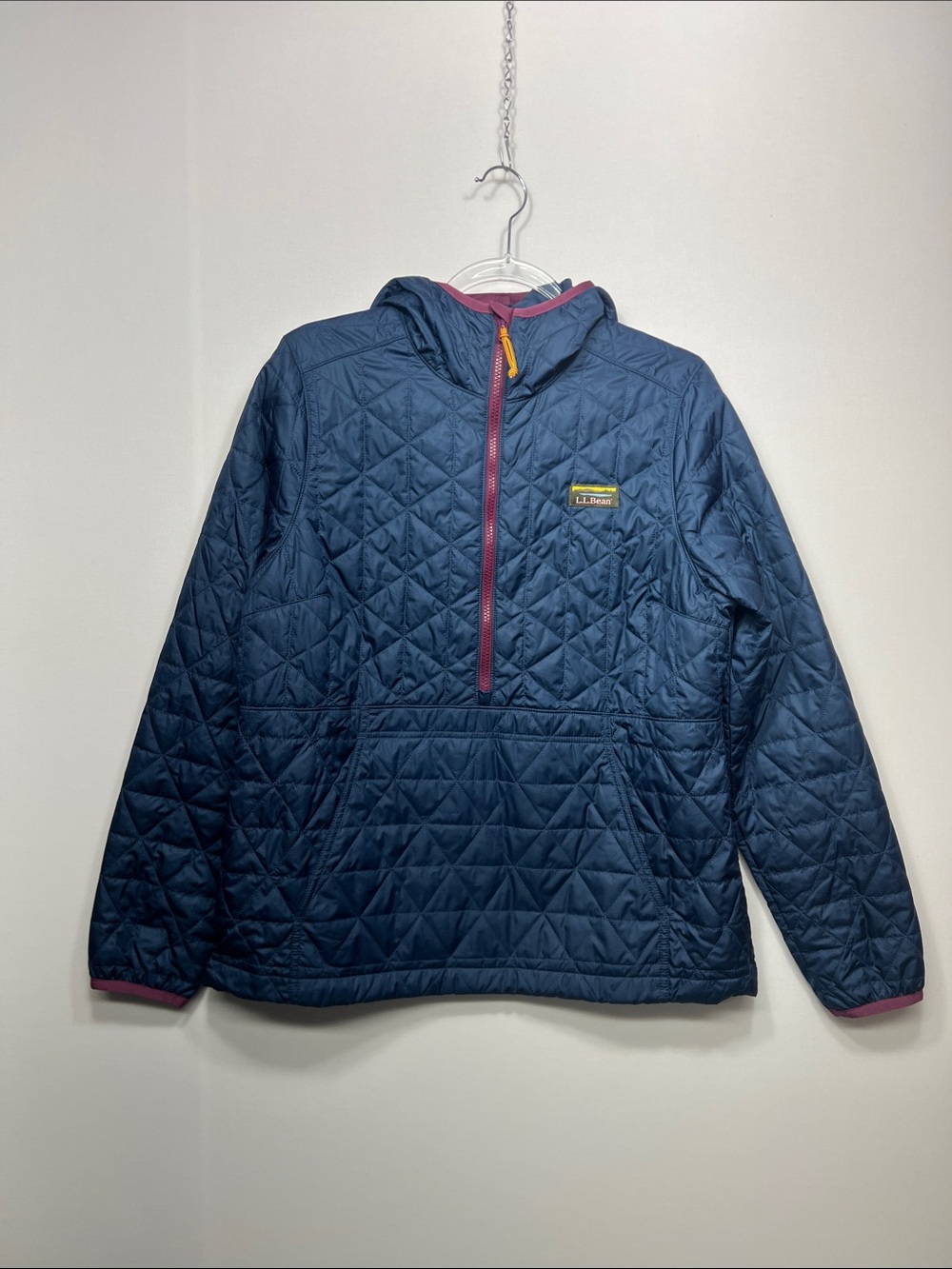 L.L. Bean Navy Quilted Half-Zip Jacket with Purple Trim